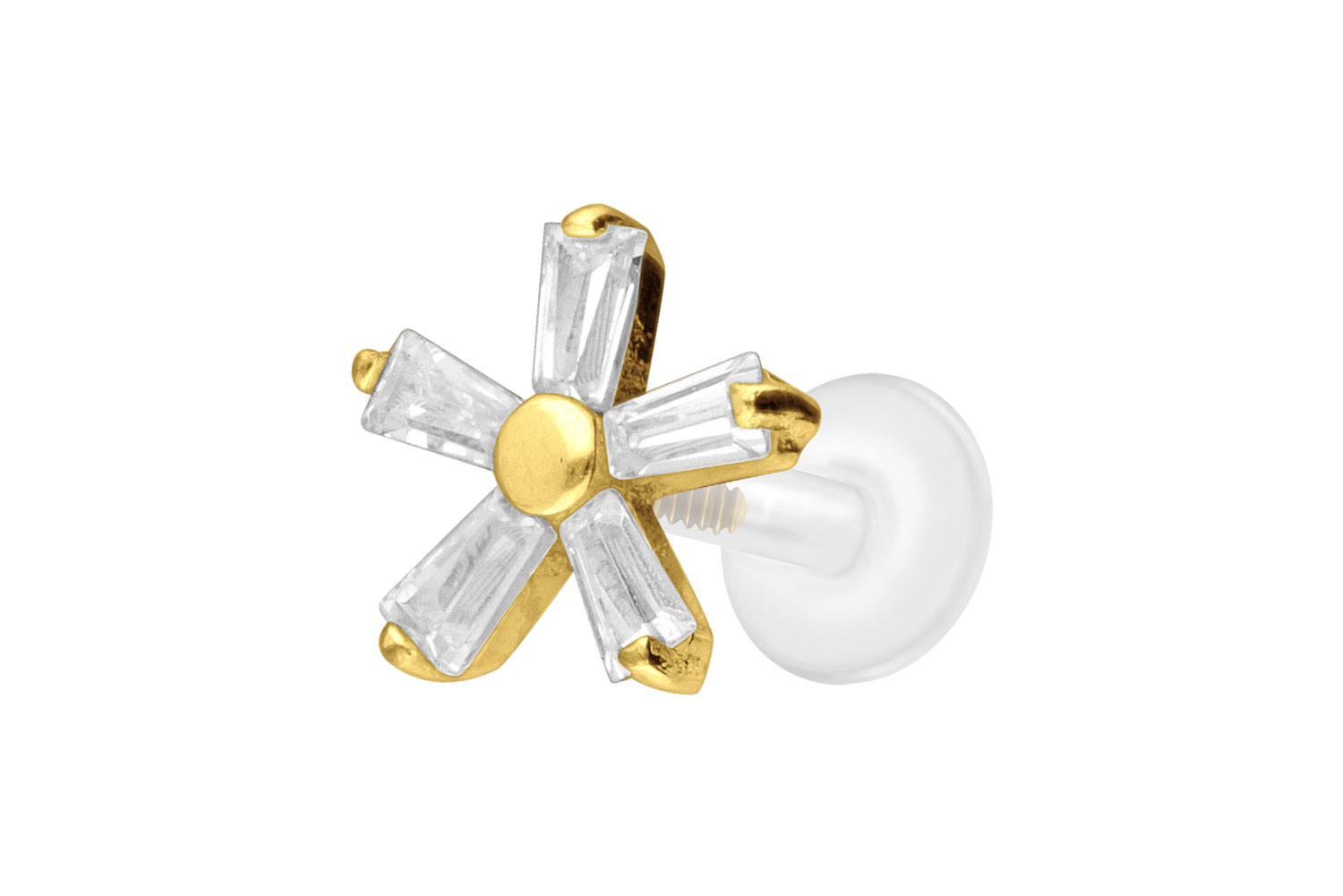 PTFE Labret Piercing mit Innengewinde + Titan-Aufsatz KRISTALLBLUME